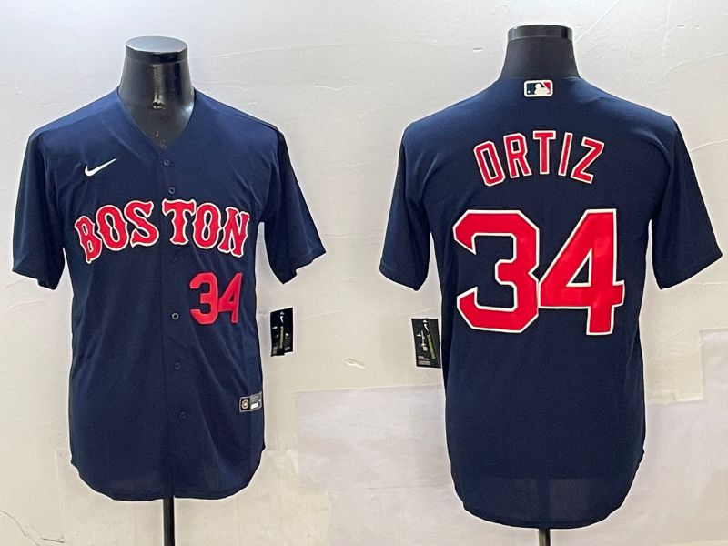Men Boston Red Sox #34 Ortiz Blue Game 2025 Nike MLB Jersey style 3
